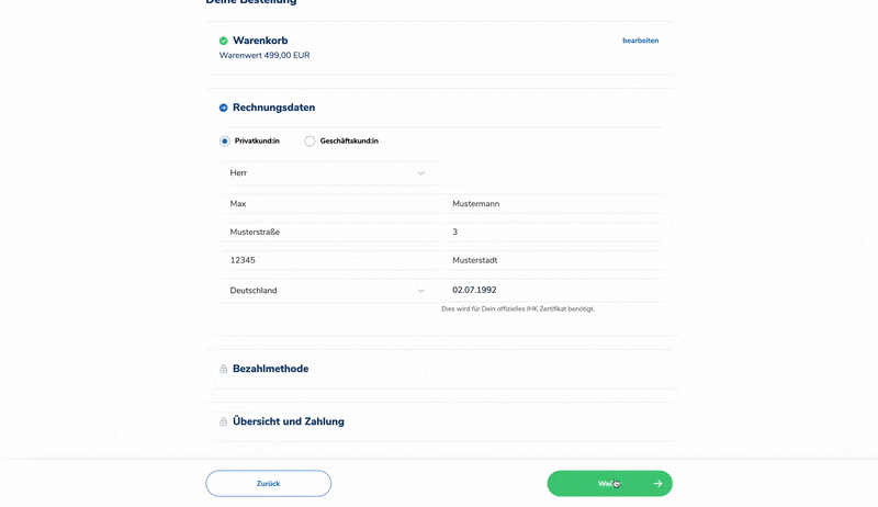 Checkout monatliche Rate