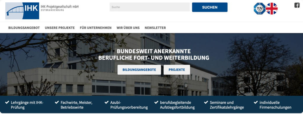 Website IHK-Projektgesellschaft Ostbrandenburg